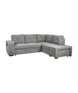 Divano letto con penisola a destra 'gaia' tessuto grigio con pouf e contenitori, 254x83/194x88 cm